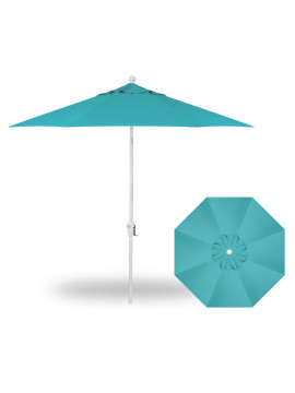 9' Push Button Tilt Umbrella - White / Aqua